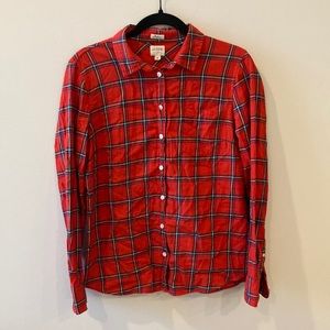 J. Crew Boyfit Red Plaid Long Sleeve Button Shirt Cotton Size medium